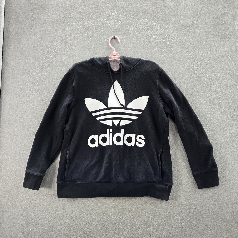 Adidas Women Hoodie‎ L Black Trefoil Logo Activewear Long Sleeve